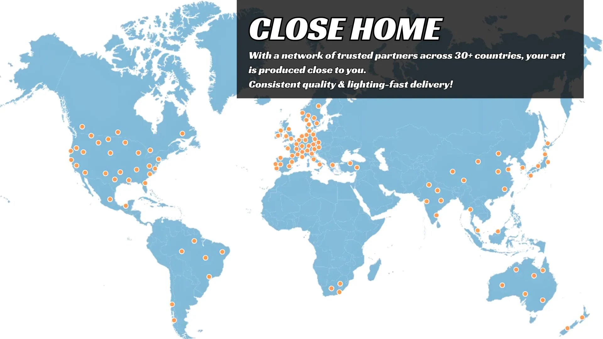 World map with locations marked and text about Close Home's global network.